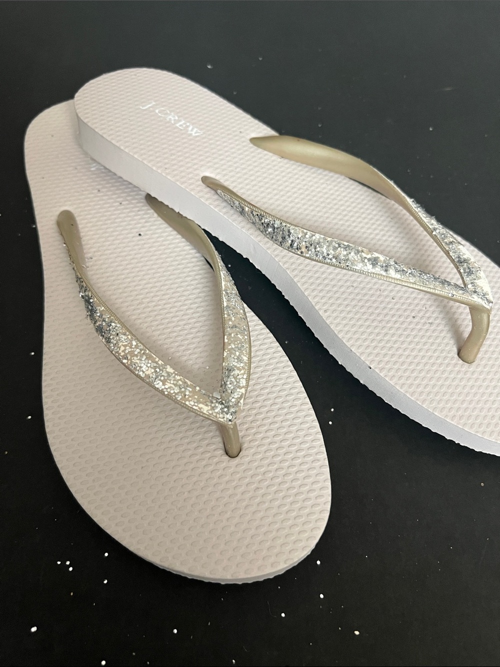 J. Crew Women's Light Pink Flip Flops with Gold Glitter Straps